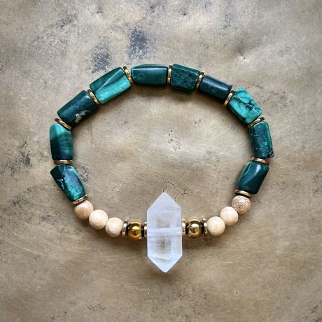 Bransoletka Malachitowa z Kryształem Górskim