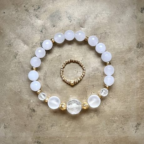 Zestaw biżuterii agatowy z kryształem górskim i hematytem