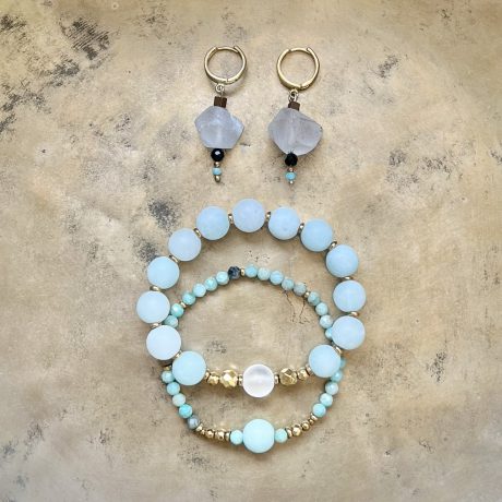Zestaw jadeitowo - amazonitowy z kryształem górskim