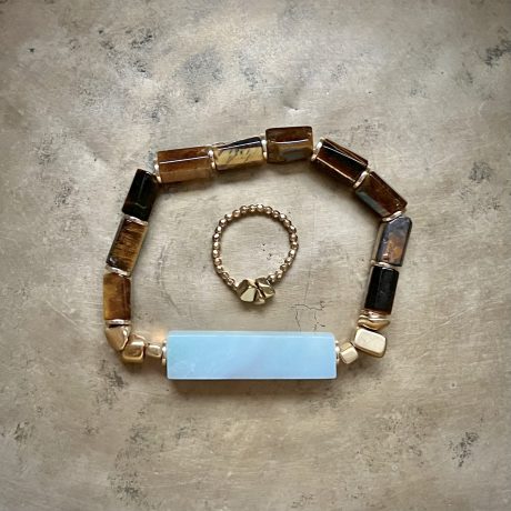 Zestaw biżuterii tygrysie oko z amazonitem i hematytem