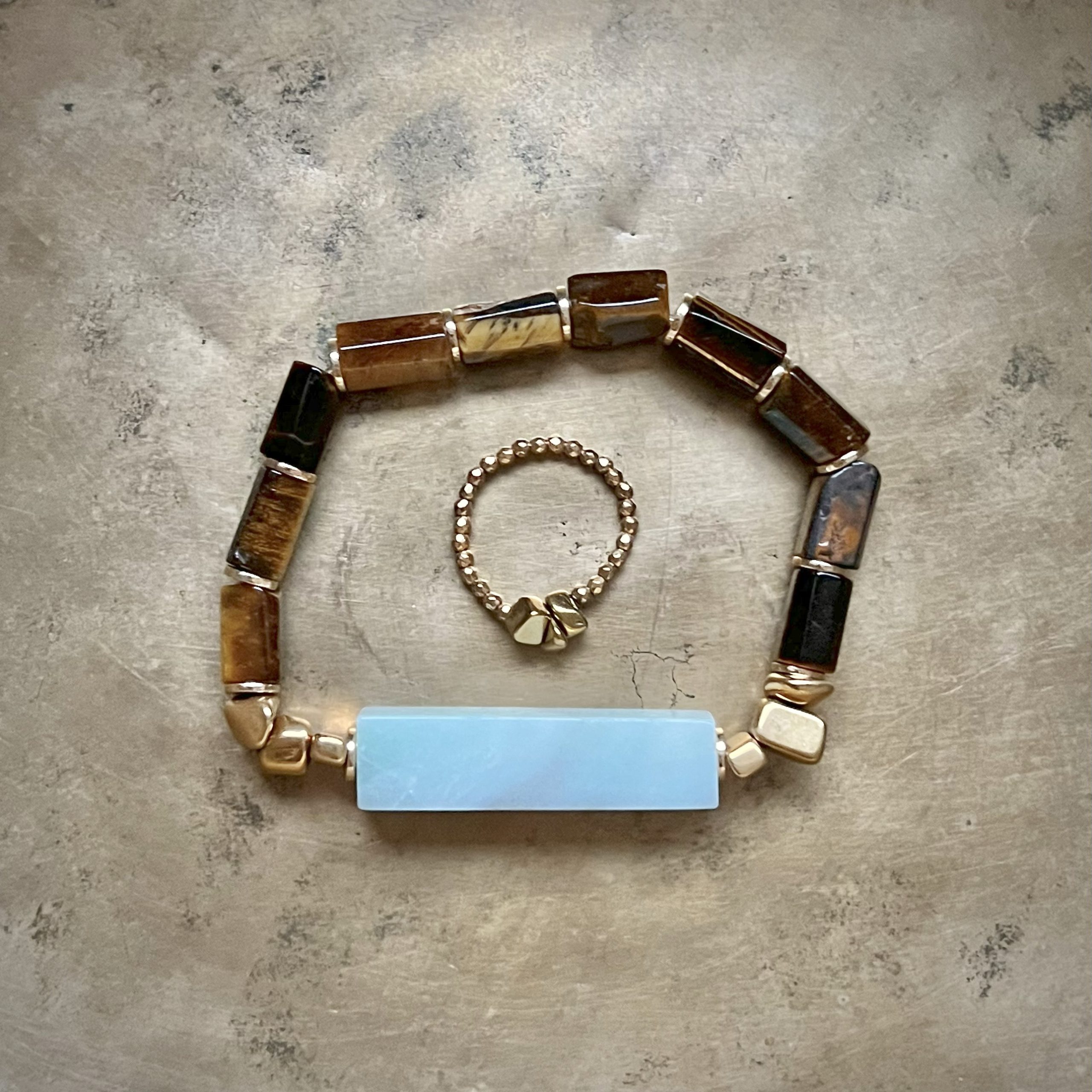 Zestaw biżuterii tygrysie oko z amazonitem i hematytem